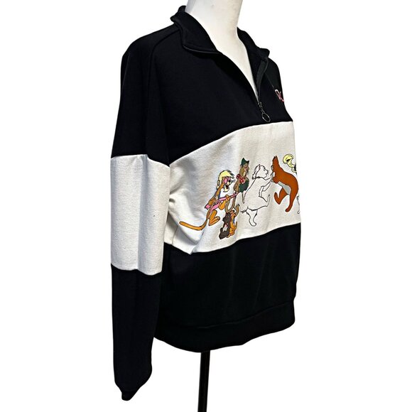 Disney The Aristocats Sweatshirt Embroidered Quarter-Zip Cats Oversized Sweater - Picture 7 of 12